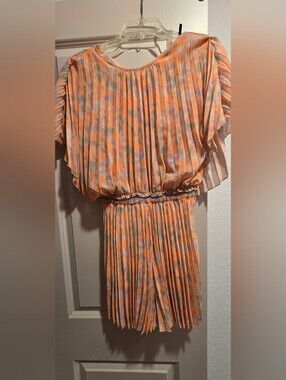 Maje Orange Pleated Maxi Dress with Multicolor Accents
